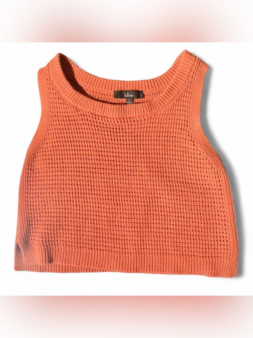 Lulus Terracotta Orange Open Stitch Cropped Sweater Tank Top S
